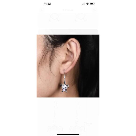 Silver White Simulated Opal Turtle Hook Drop Dangle Earring Wedding Gift - Picture 2 of 5